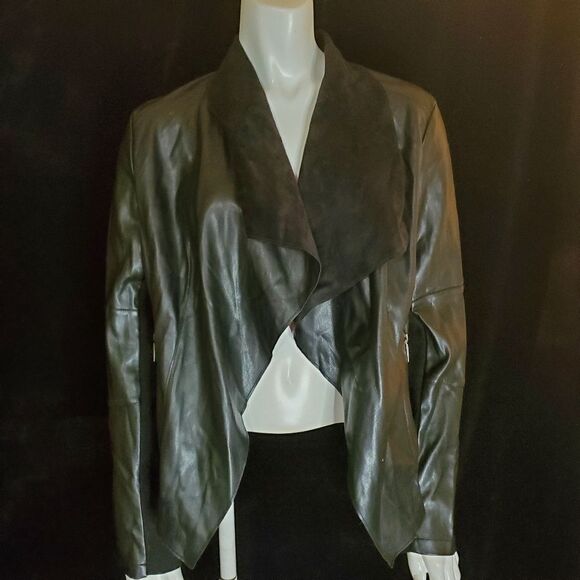 Bar III Black Faux Leather Drape Jacket (S) - Picture 3 of 6